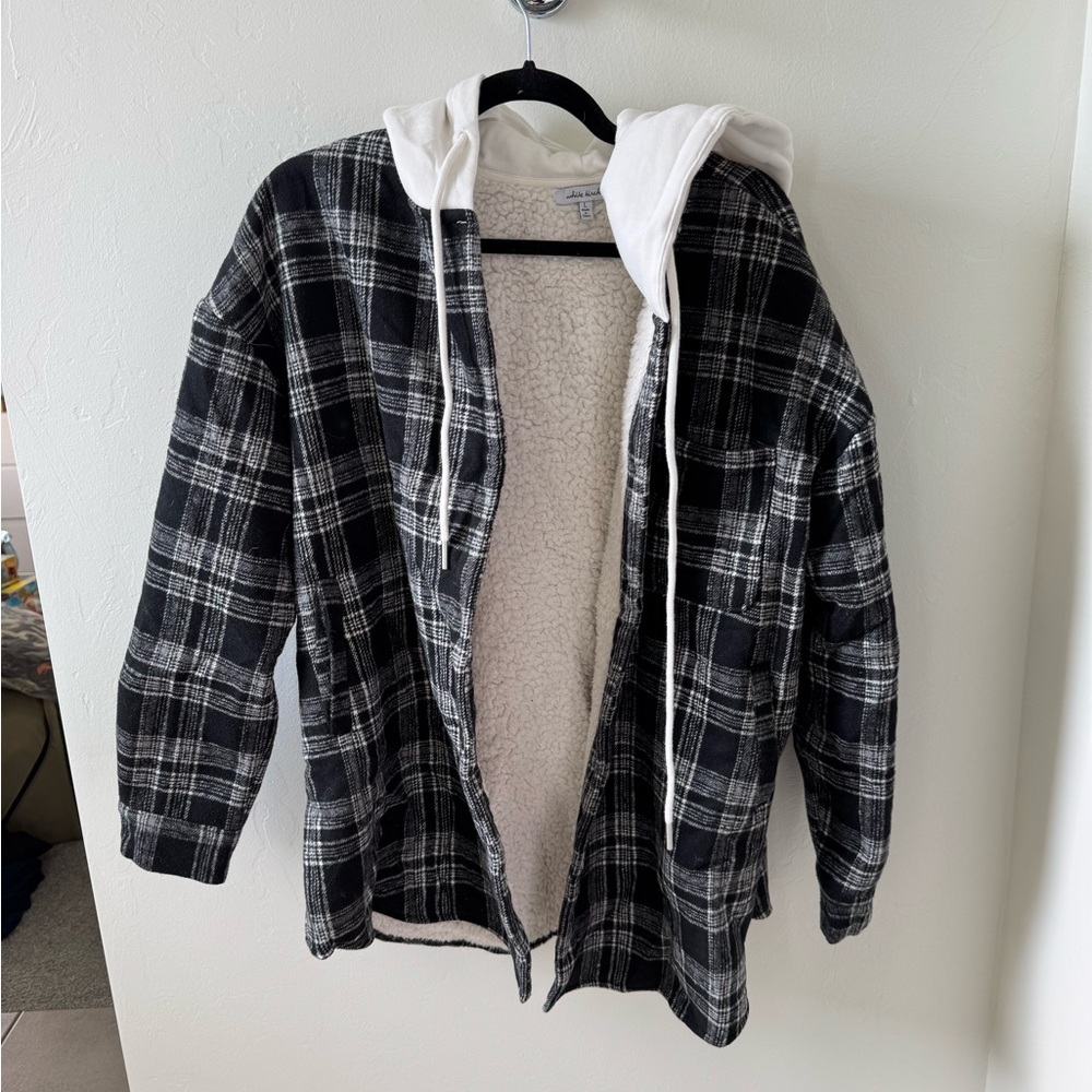 White Birch Cream Sherpa Lined Plaid Jacket Size Large